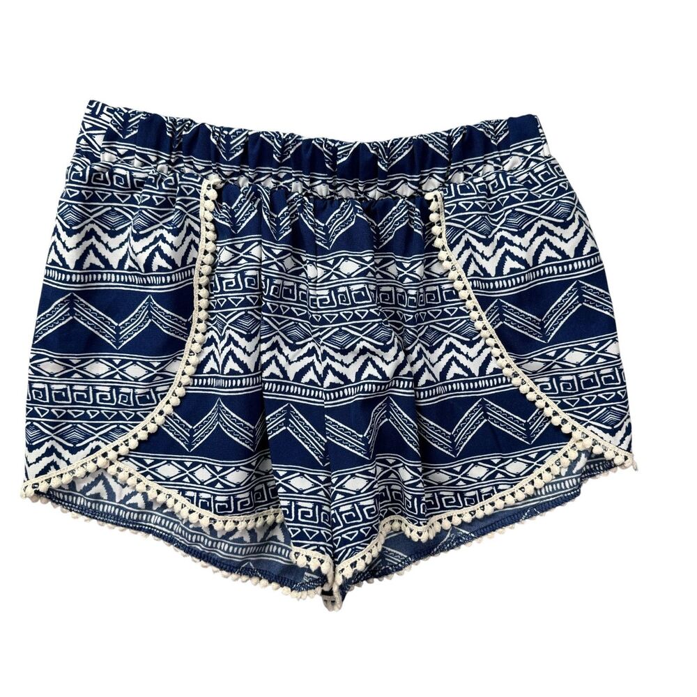 Papaya Shorts Women's Medium Blue White Boho Aztec Pull On Stretch Casual Comfy